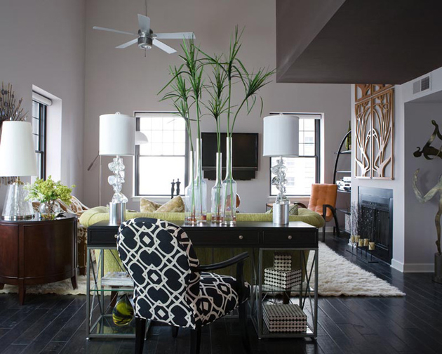 Brown Gray and Green Living Room