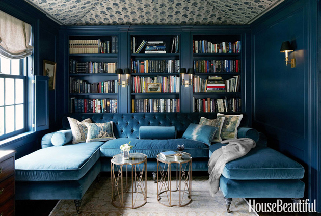 Sectional Blue Velvet Tufted Sofa