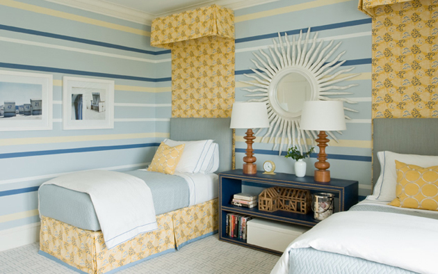 Yellow Blue and Gray Twin Room
